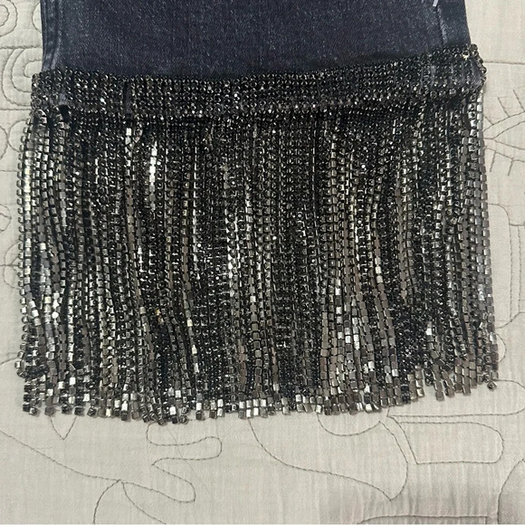 Alice + Olivia Amazing Crystal Fringe Hem Jean Size 26 Maya Charcoal Black - Picture 12 of 14